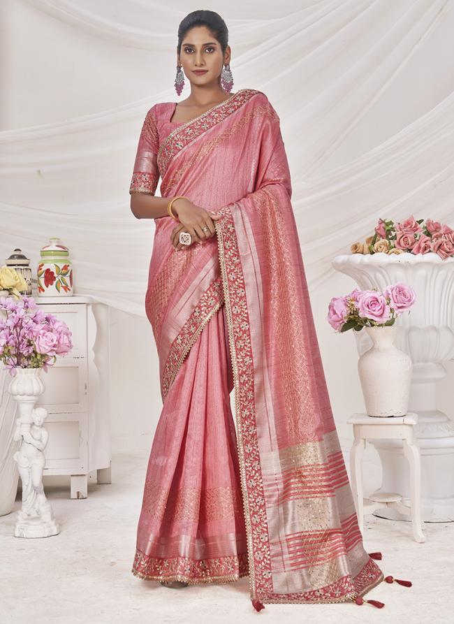 Top Dyed Silk Pink Party Wear Multi Work Saree